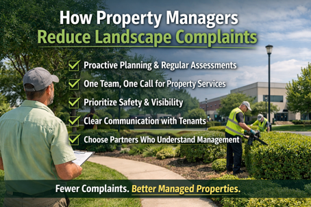 Commercial landscaping team maintaining managed property for property managers in Warner Robins GA, Macon GA, Columbus GA, and Auburn AL.